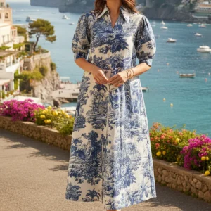 Front Pleated Linen Midi Dress